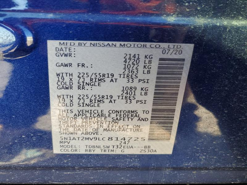 79320535 :رقم المزاد ، 5N1AT2MV9LC814725 vin ، 2020 Nissan Rogue مزاد بيع