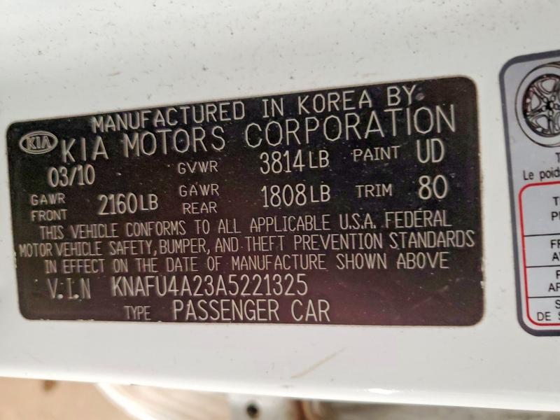 Aukcja sprzedaży 2010 Kia Forte, vin: KNAFU4A23A5221325, numer aukcji: 75957375
