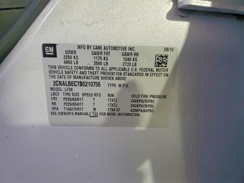 Aukcja sprzedaży 2011 Chevrolet Equinox, vin: 2CNALBEC7B6210756, numer aukcji: 75044665