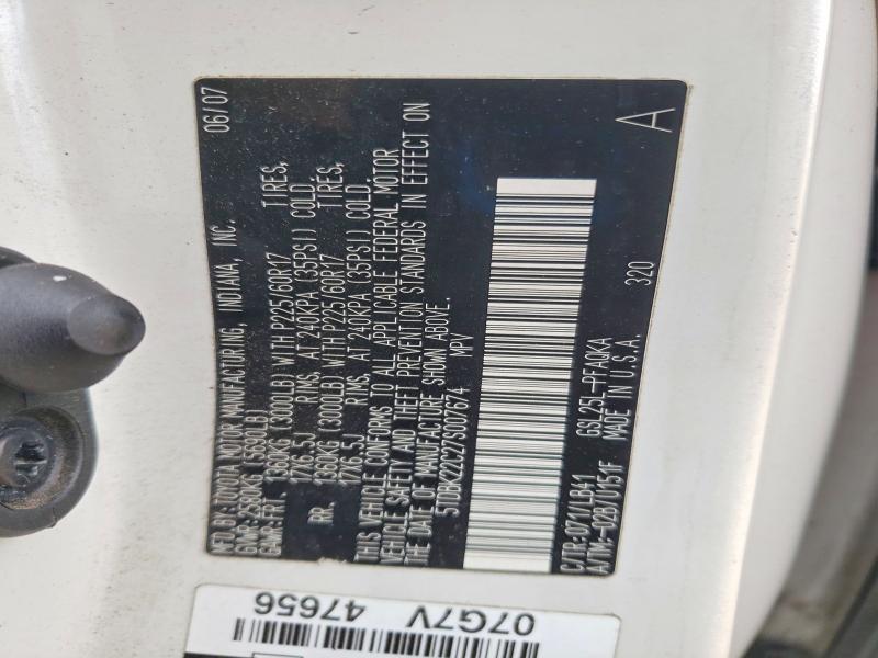 Продажа на аукционе авто 2007 Toyota Sienna, vin: 5TDBK22C27S007674, номер лота: 78320235