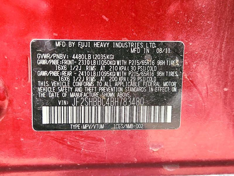 77210485 :رقم المزاد ، JF2SHBBC4BH783480 vin ، 2011 Subaru Forester مزاد بيع
