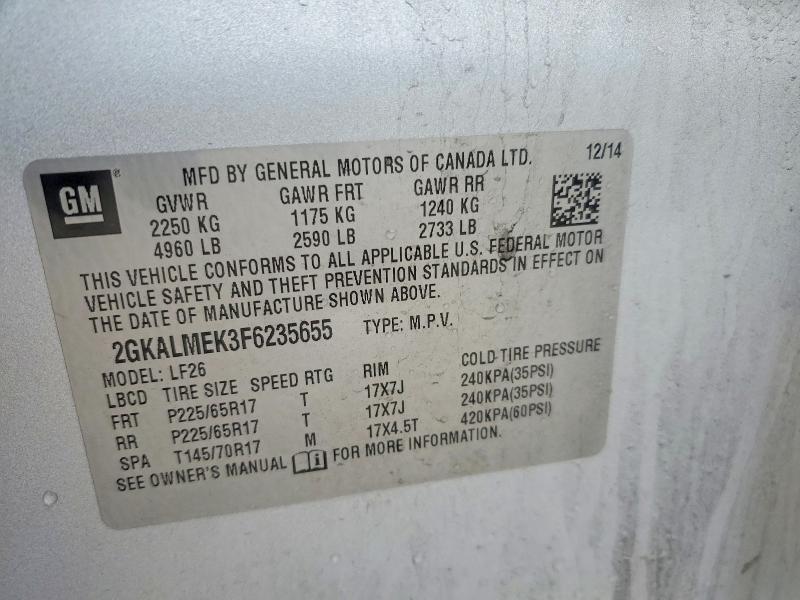 Aukcja sprzedaży 2015 Gmc Terrain, vin: 2GKALMEK3F6235655, numer aukcji: 77915345