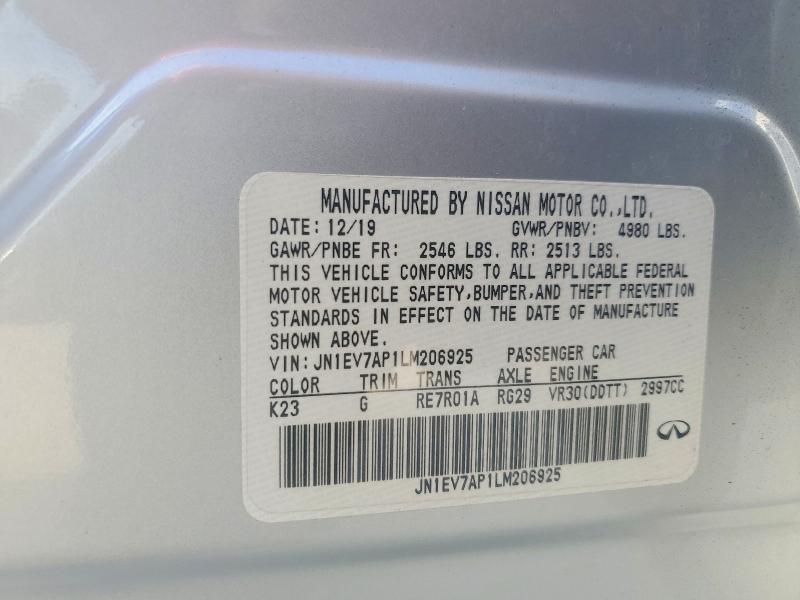 Aukcja sprzedaży 2020 Infiniti Q50, vin: JN1EV7AP1LM206925, numer aukcji: 78598995