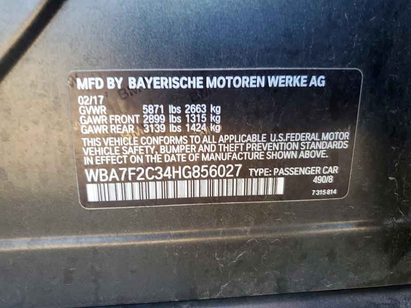 76896495 :رقم المزاد ، WBA7F2C34HG856027 vin ، 2017 Bmw Alpina B7 مزاد بيع