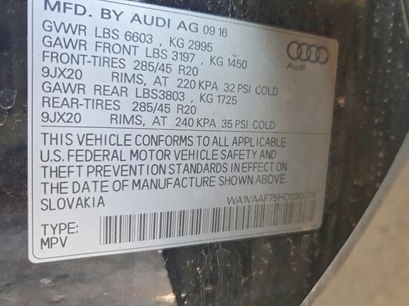 76044415 :رقم المزاد ، WA1VAAF75HD030039 vin ، 2017 Audi Q7 مزاد بيع