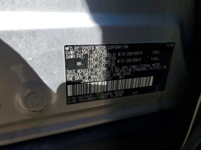 Продаж на аукціоні авто 2019 Toyota Rav4, vin: JTMN1RFV4KD501057, номер лоту: 76548725