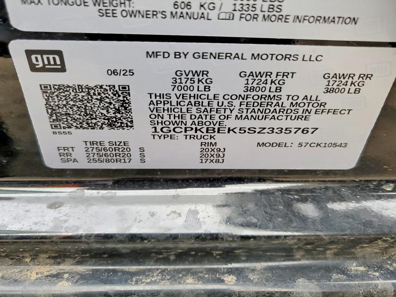 78132985 :رقم المزاد ، 1GCPKBEK5SZ335767 vin ، 2025 Chevrolet Silverado مزاد بيع