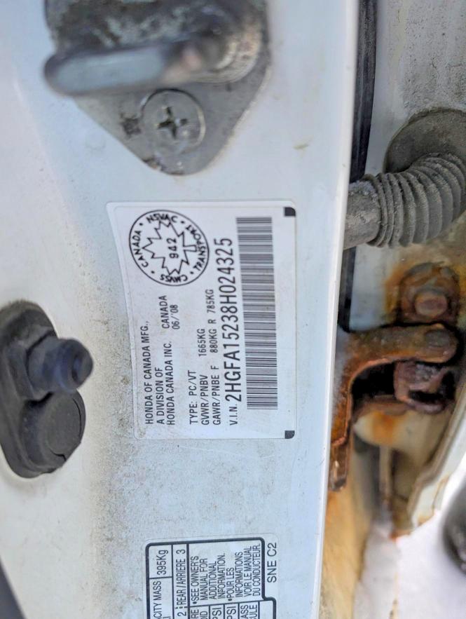 2008 Honda Civic მანქანა იყიდება აუქციონზე, vin: 2HGFA15238H024325, აუქციონის ნომერი: 72935255