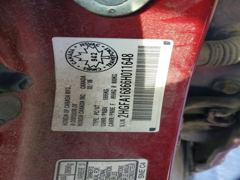Aukcja sprzedaży 2006 Honda Civic, vin: 2HGFA16866H011648, numer aukcji: 77284545