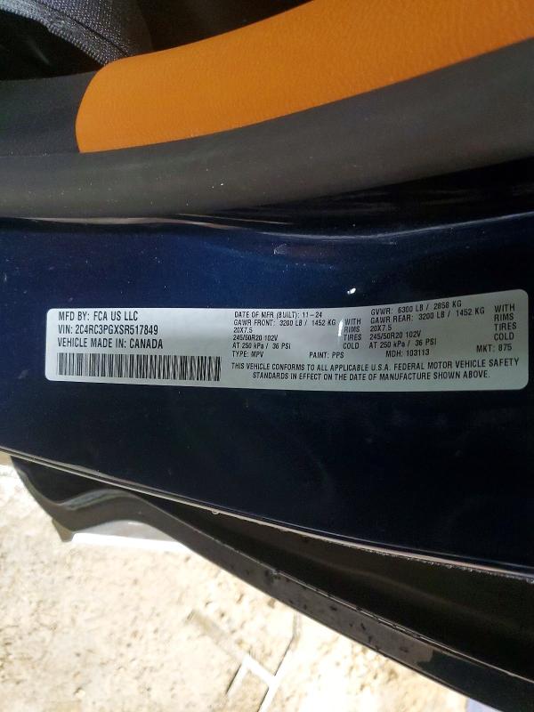 2025 Chrysler Pacifica მანქანა იყიდება აუქციონზე, vin: 2C4RC3PGXSR517849, აუქციონის ნომერი: 76837555
