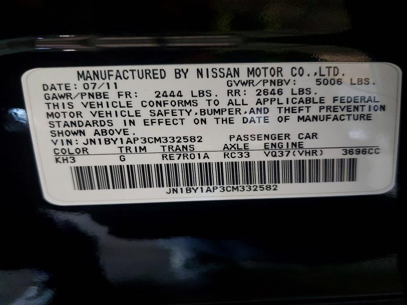 Aukcja sprzedaży 2012 Infiniti M37, vin: JN1BY1AP3CM332582, numer aukcji: 79468905