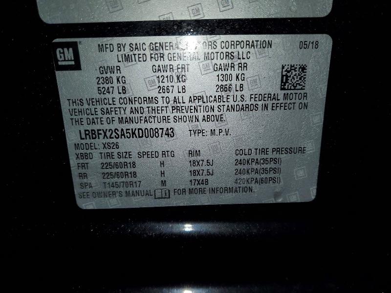 78773475 :رقم المزاد ، LRBFX2SA5KD008743 vin ، 2019 Buick Envision مزاد بيع