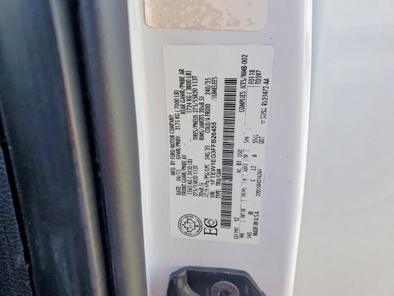 79038275 :رقم المزاد ، 1FTEW1EG3FFB26455 vin ، 2015 Ford F 150 مزاد بيع