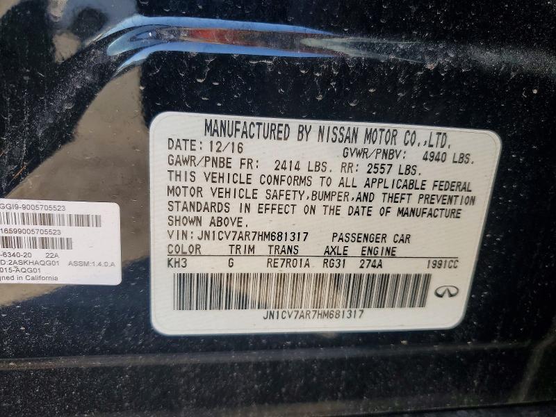 Aukcja sprzedaży 2017 Infiniti Q50, vin: JN1CV7AR7HM681317, numer aukcji: 76859335
