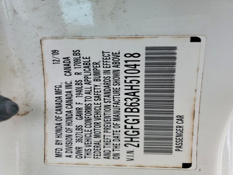 Aukcja sprzedaży 2010 Honda Civic Lx, vin: 2HGFG1B63AH510418, numer aukcji: 76022965