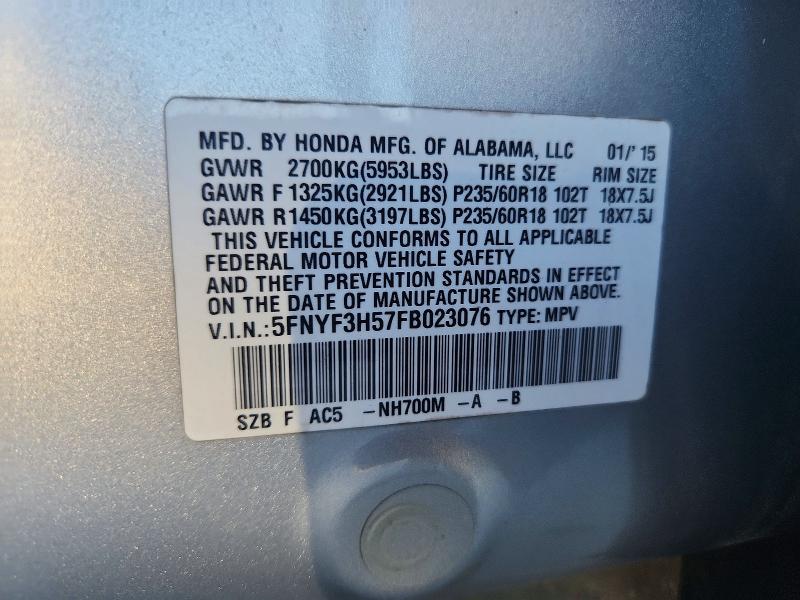 78993215 :رقم المزاد ، 5FNYF3H57FB023076 vin ، 2015 Honda Pilot مزاد بيع