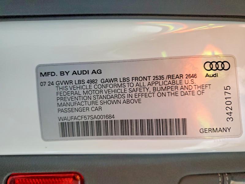 77885575 :رقم المزاد ، WAUFACF57SA001684 vin ، 2025 Audi A5 مزاد بيع