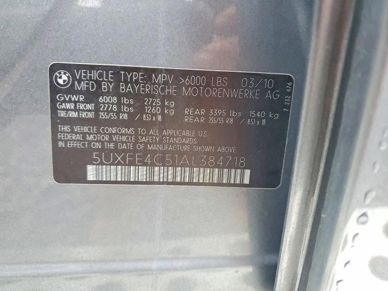 76078745 :رقم المزاد ، 5UXFE4C51AL384718 vin ، 2010 Bmw X5 مزاد بيع