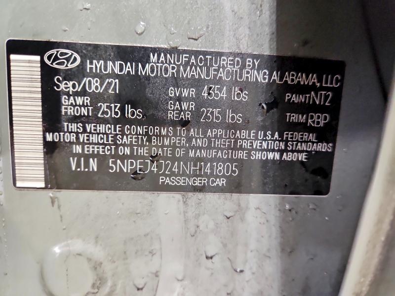 Продажа на аукционе авто 2022 Hyundai Sonata, vin: 5NPEJ4J24NH141805, номер лота: 75841595