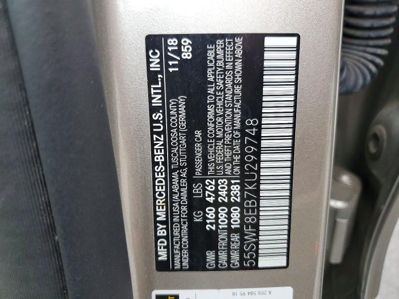 Продаж на аукціоні авто 2019 Mercedes-benz C, vin: 55SWF8EB7KU299748, номер лоту: 77598285