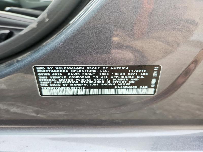 77145175 :رقم المزاد ، 1VWGT7A35HC038175 vin ، 2017 Volkswagen Passat مزاد بيع
