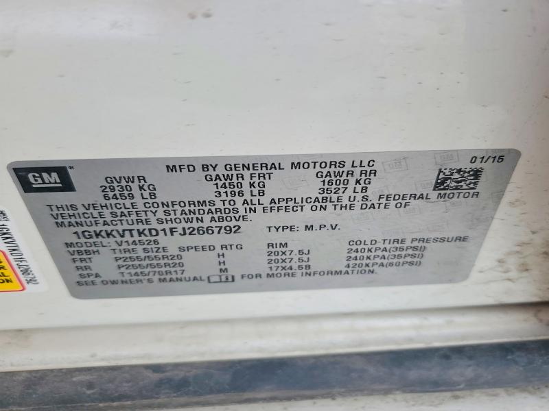 Aukcja sprzedaży 2015 Gmc Acadia, vin: 1GKKVTKD1FJ266792, numer aukcji: 78501755