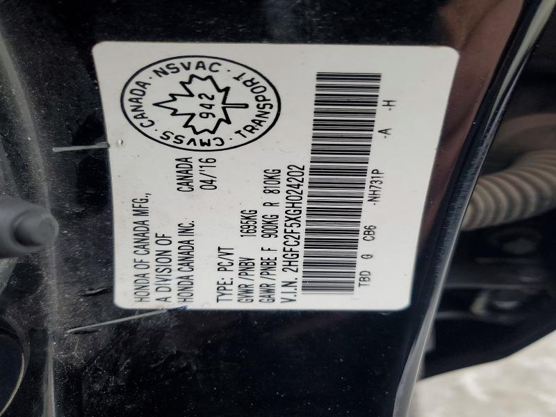 Aukcja sprzedaży 2016 Honda Civic, vin: 2HGFC2F5XGH024202, numer aukcji: 75736675
