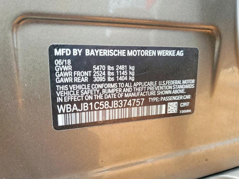 77075645 :رقم المزاد ، WBAJB1C58JB374757 vin ، 2018 Bmw 530xe مزاد بيع