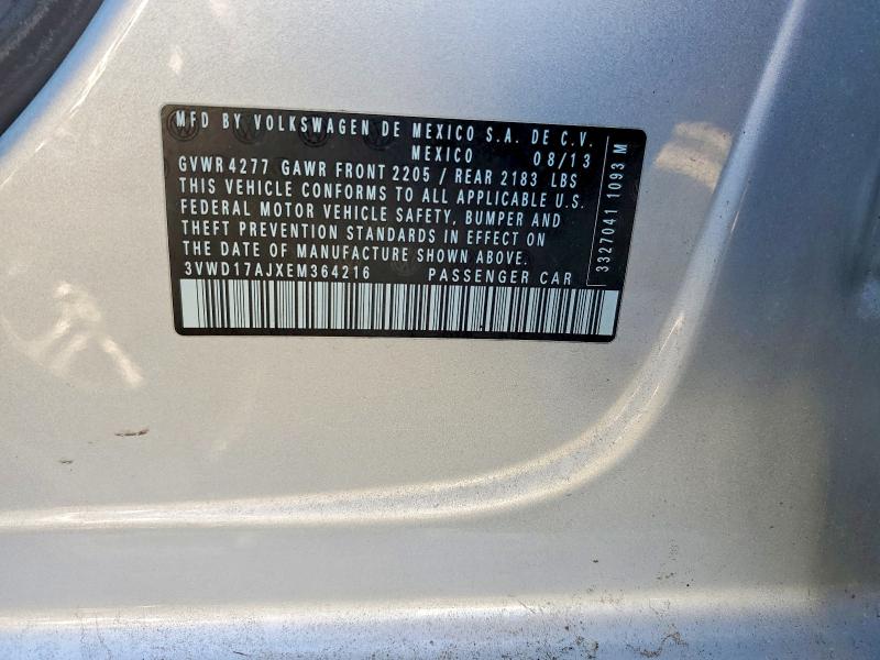 2014 Volkswagen Jetta მანქანა იყიდება აუქციონზე, vin: 3VWD17AJXEM364216, აუქციონის ნომერი: 77018355