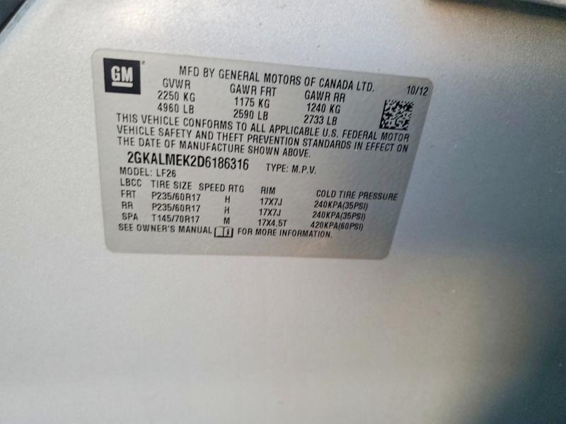 Aukcja sprzedaży 2013 Gmc Terrain, vin: 2GKALMEK2D6186316, numer aukcji: 76181245