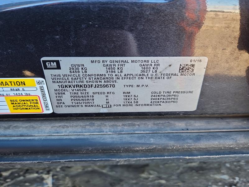 75969225 :رقم المزاد ، 1GKKVRKD3FJ259670 vin ، 2015 Gmc Acadia مزاد بيع