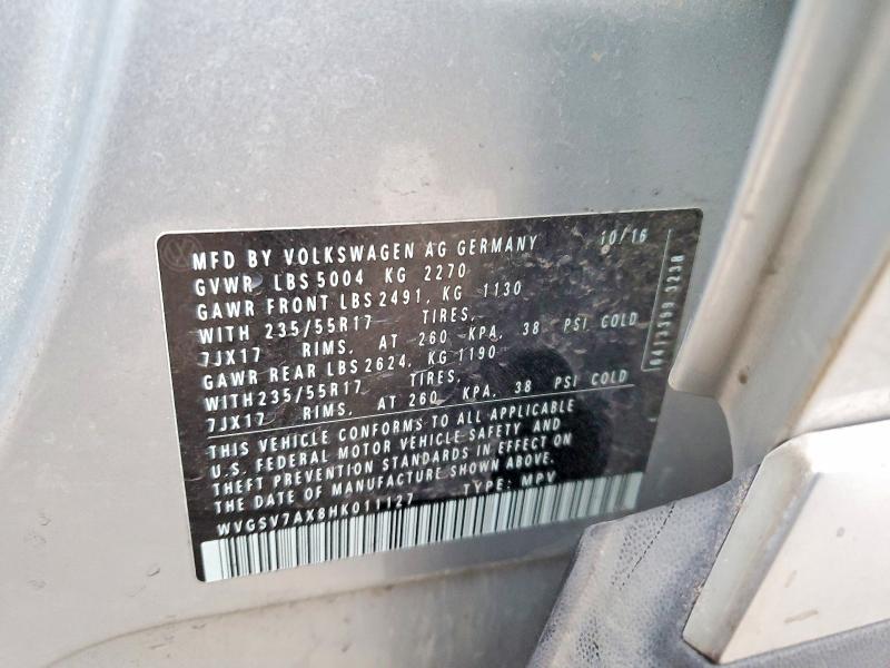 Aukcja sprzedaży 2017 Volkswagen Tiguan, vin: WVGSV7AX8HK011127, numer aukcji: 76987775