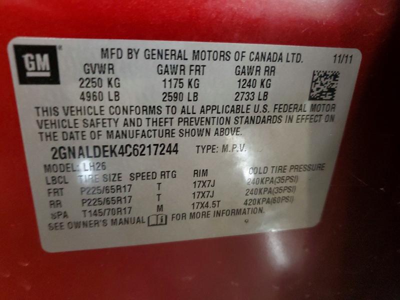 78584275 :رقم المزاد ، 2GNALDEK4C6217244 vin ، 2012 Chevrolet Equinox مزاد بيع