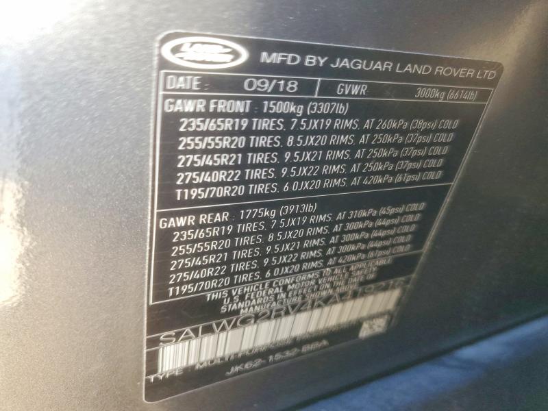 Aukcja sprzedaży 2019 Land Rover Range Rover Sport, vin: SALWG2RV4KA419216, numer aukcji: 77645535