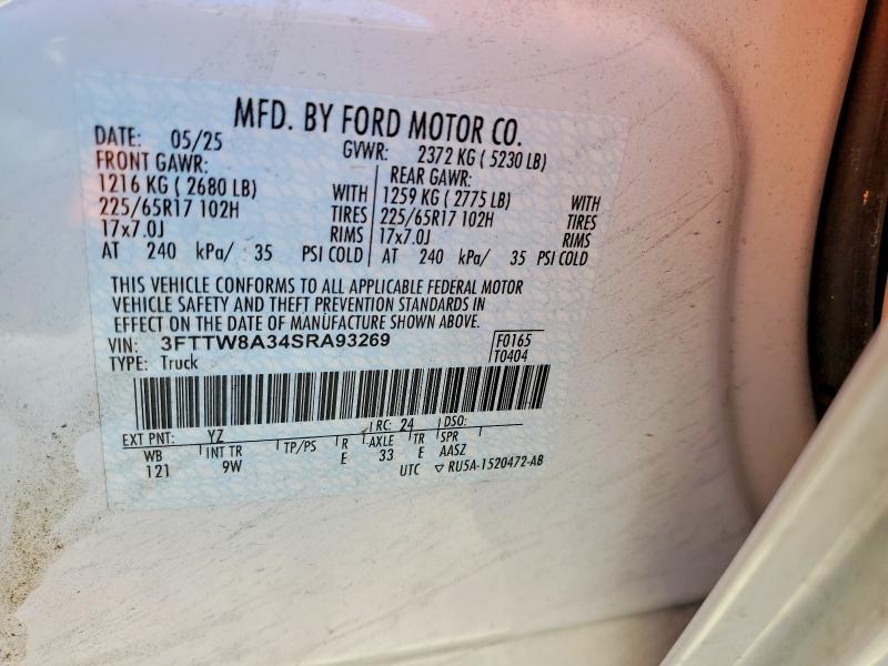 78500505 :رقم المزاد ، 3FTTW8A34SRA93269 vin ، 2025 Ford Maverick مزاد بيع