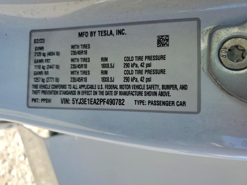 Продаж на аукціоні авто 2023 Tesla Model 3, vin: 5YJ3E1EA2PF490782, номер лоту: 75874135