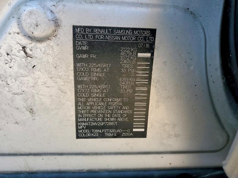 2016 Nissan Rogue მანქანა იყიდება აუქციონზე, vin: KNMAT2MV2GP728871, აუქციონის ნომერი: 77918815