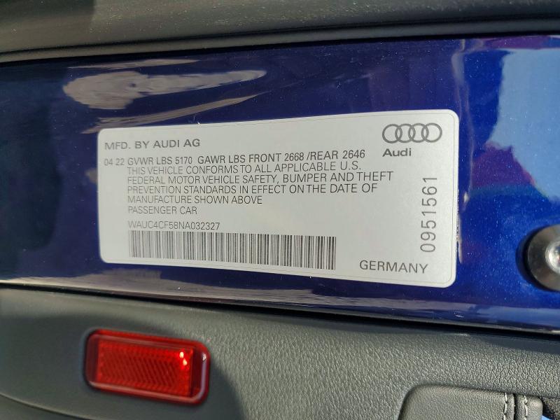 Aukcja sprzedaży 2022 Audi S5, vin: WAUC4CF58NA032327, numer aukcji: 75391515