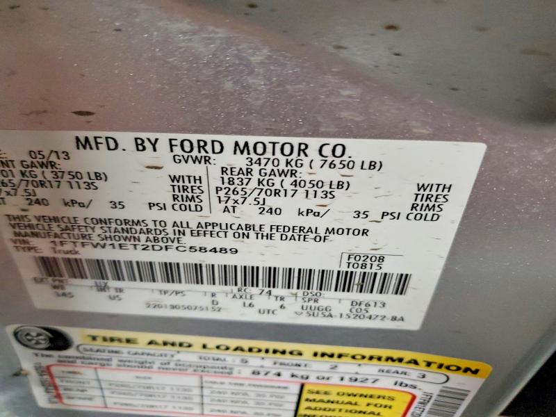 Продажа на аукционе авто 2013 Ford F150, vin: 1FTFW1ET2DFC58489, номер лота: 78737385