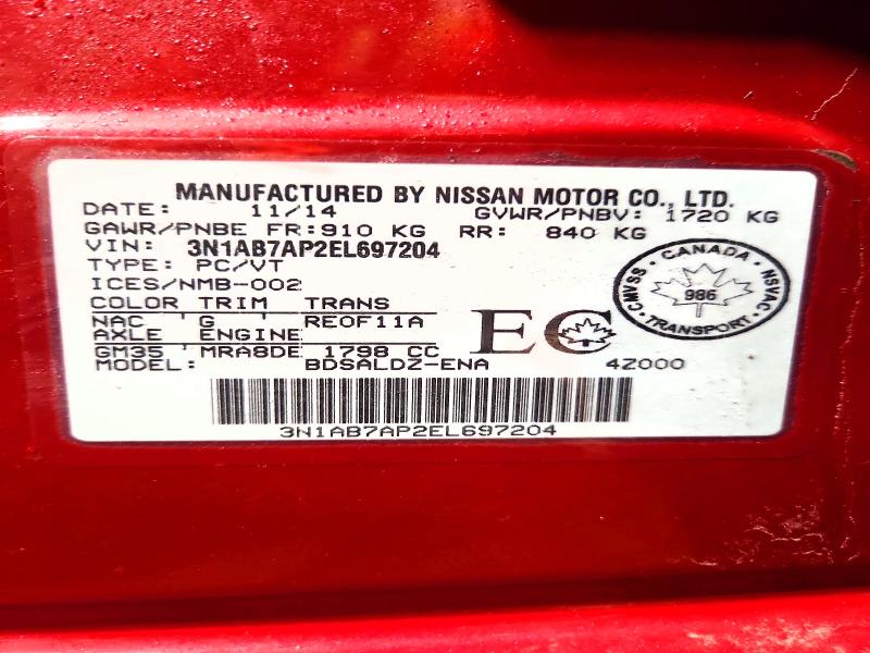2014 Nissan Sentra მანქანა იყიდება აუქციონზე, vin: 3N1AB7AP2EL697204, აუქციონის ნომერი: 74212195