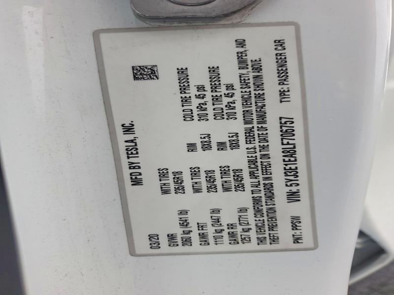 Aukcja sprzedaży 2020 Tesla Model 3, vin: 5YJ3E1EA8LF706757, numer aukcji: 75444535