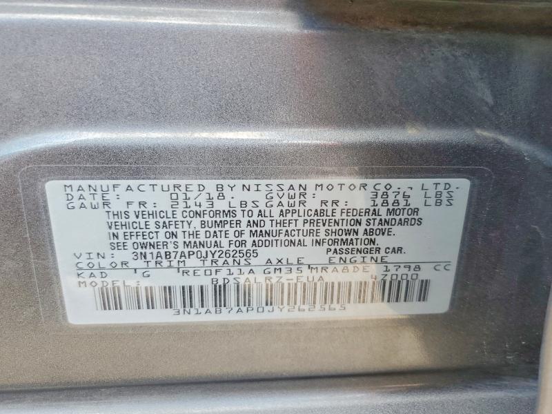 77230825 :رقم المزاد ، 3N1AB7AP0JY262565 vin ، 2018 Nissan Sentra مزاد بيع