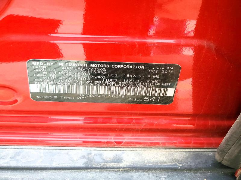 Aukcja sprzedaży 2019 Mitsubishi Outlander, vin: JA4AD2A35KZ022761, numer aukcji: 78076015
