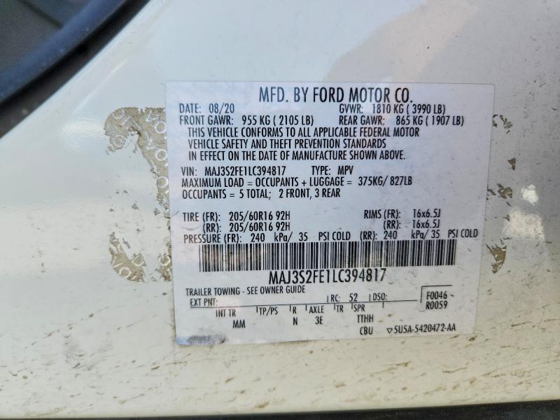 79032875 :رقم المزاد ، MAJ3S2FE1LC394817 vin ، 2020 Ford Ecosport مزاد بيع