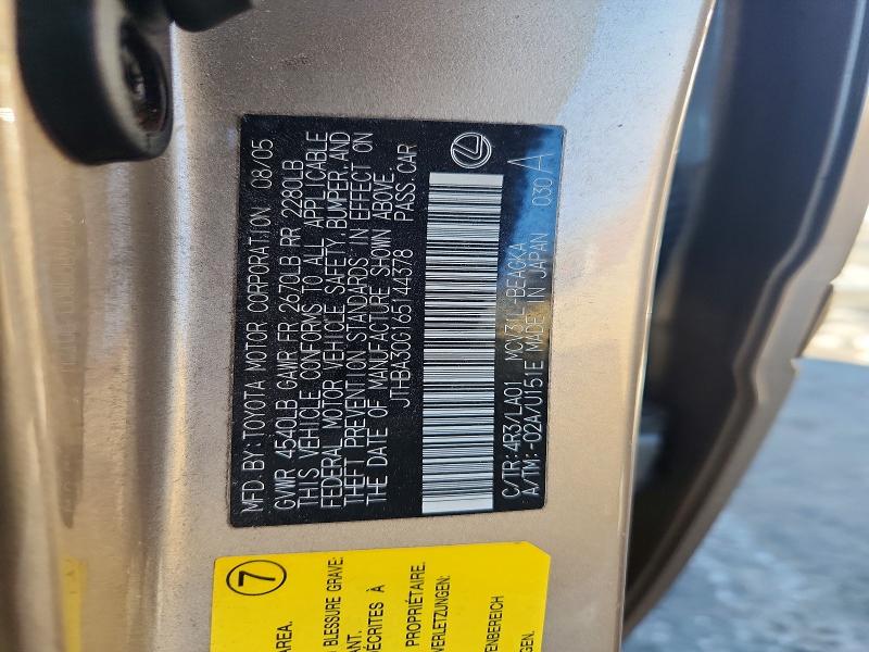 Продажа на аукционе авто 2006 Lexus Es 330, vin: JTHBA30G165144378, номер лота: 76351385