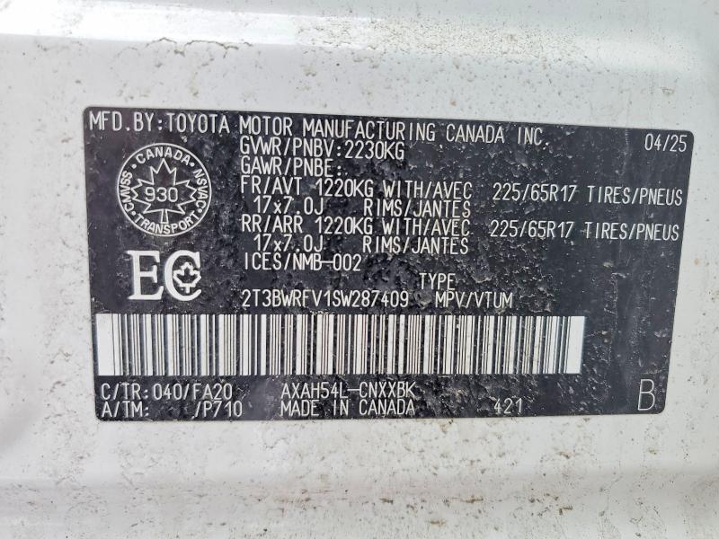 Aukcja sprzedaży 2025 Toyota Rav4, vin: 2T3BWRFV1SW287409, numer aukcji: 75898005