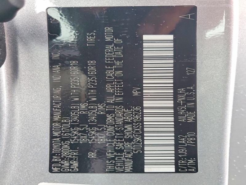 2025 Toyota Sienna მანქანა იყიდება აუქციონზე, vin: 5TDZSKFCXSS196236, აუქციონის ნომერი: 75249445