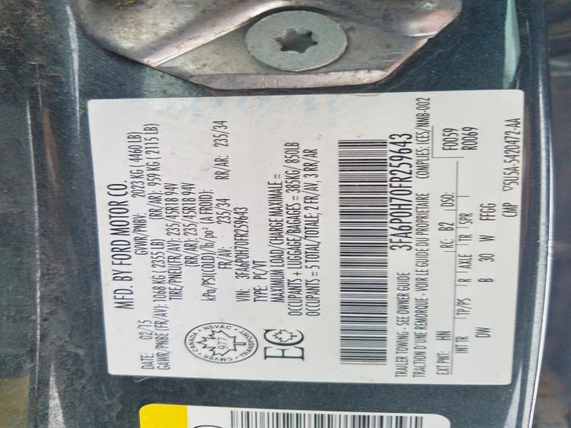 Aukcja sprzedaży 2015 Ford Fusion, vin: 3FA6P0H70FR259643, numer aukcji: 79313295