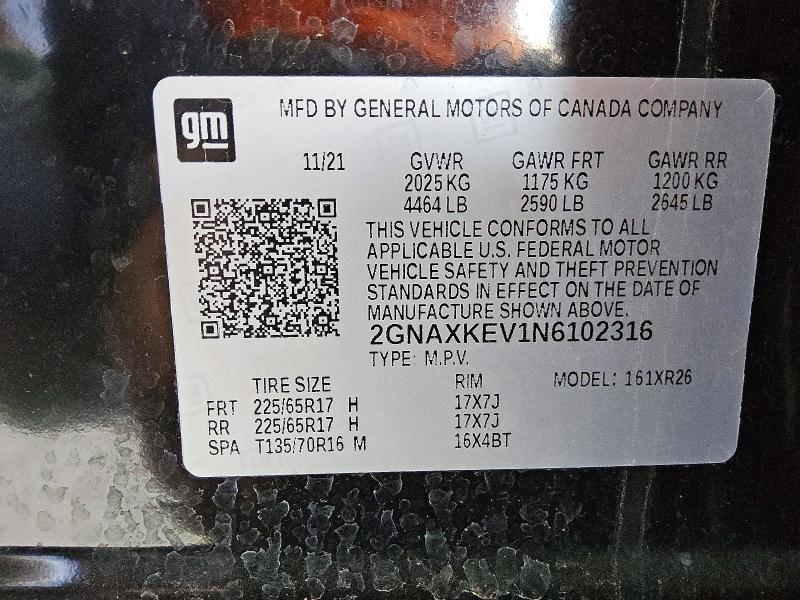 2022 Chevrolet Equinox მანქანა იყიდება აუქციონზე, vin: 2GNAXKEV1N6102316, აუქციონის ნომერი: 78343795