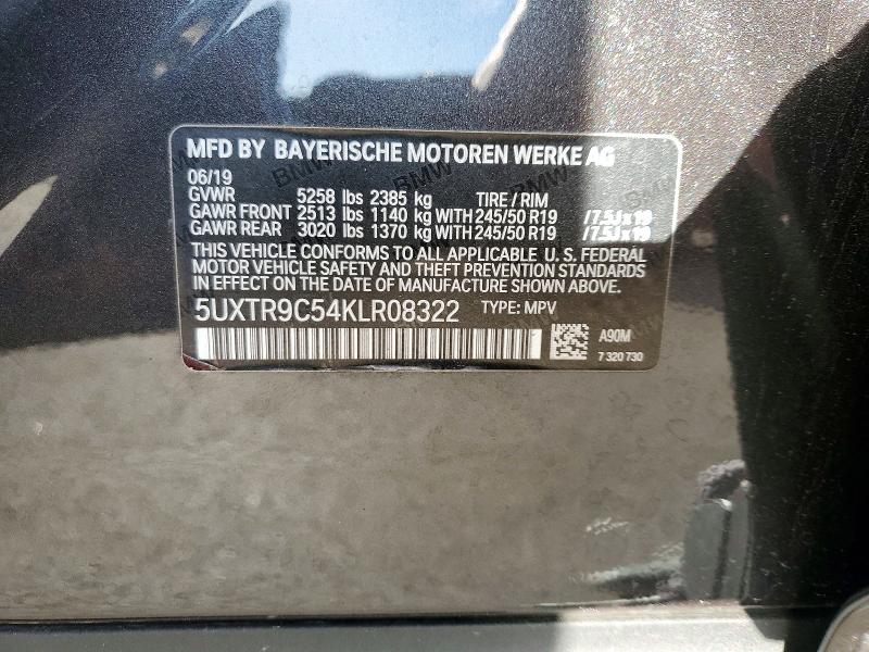 2019 Bmw X3 მანქანა იყიდება აუქციონზე, vin: 5UXTR9C54KLR08322, აუქციონის ნომერი: 77850395